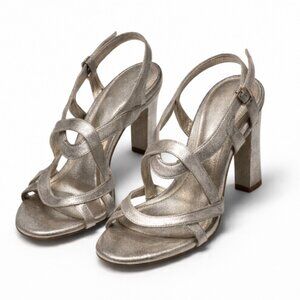 Sergio Rossi Metallic Silver Leather Sandals | Size 8